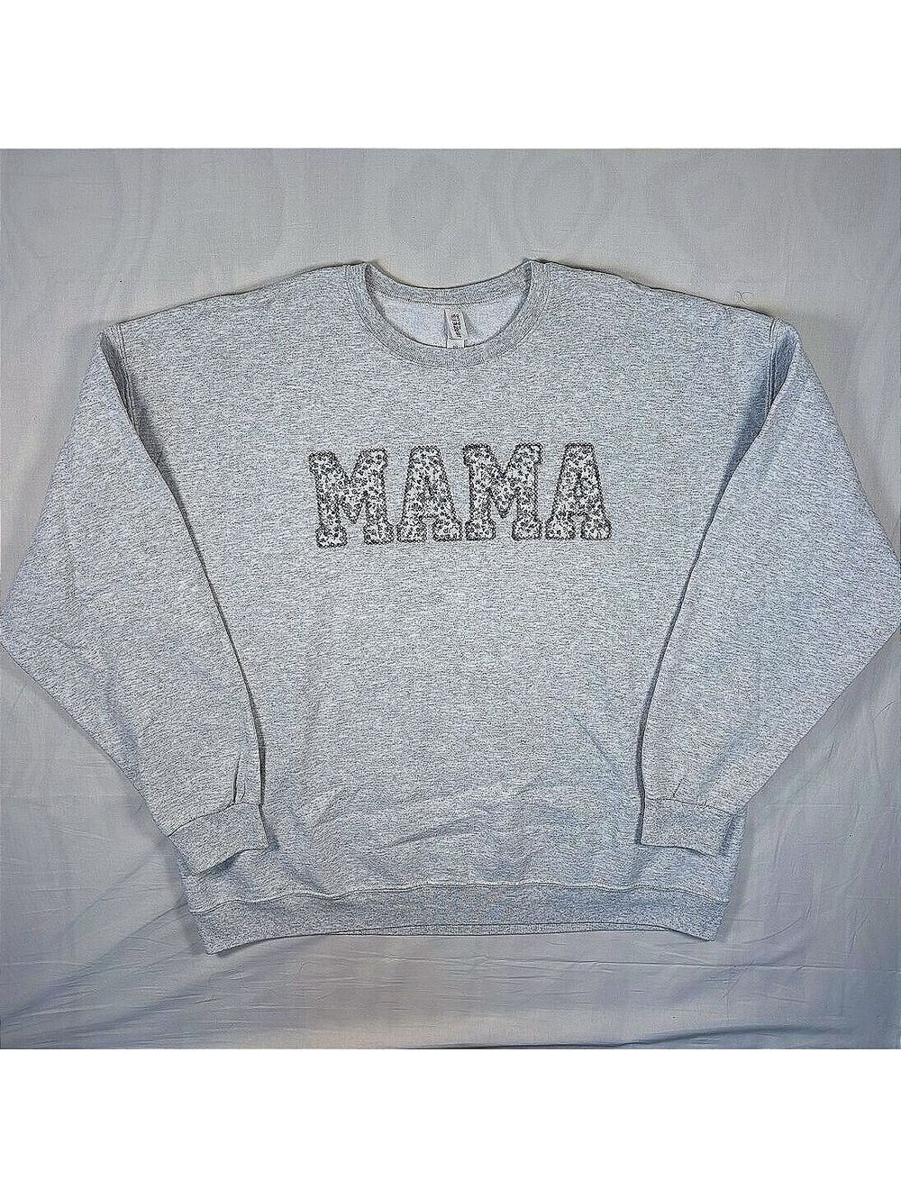 Mama Sweatshirt Floral Applique Stitching Gray 2XL Jerzees Nublend